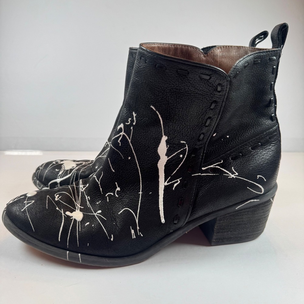 Donald Pilner Black Leather Paint Splatter‎ Western Ankle Boots Womens 8.5 M